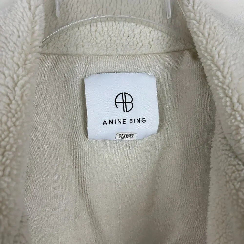Anine Bing Cream Sherpa Rory Snap Front Jacket S - Picture 6 of 7
